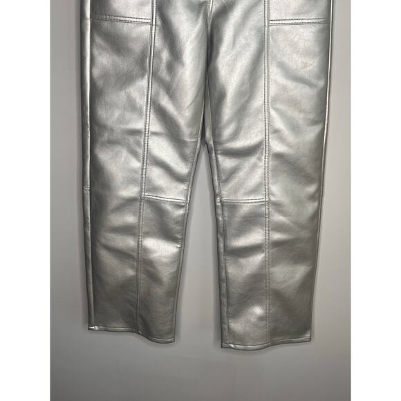 Pistola NWT Taylor High Rise Barrel Leg Party Faux Leather Pants Metallic Silver - Picture 5 of 13